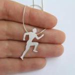 Silver Runner Necklace Pendant, Sterling Silver Running Man Silhouette Pendant, Hand Cut